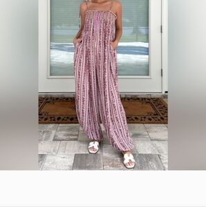 Free People Pink and Purple Striped Rule The World Jumpsuit